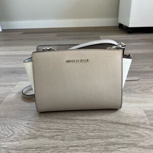 Michael Kors Tan and White Crossbody Bag